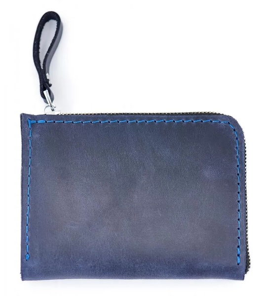 Шкіряний гаманець Zipper S синій SW05NB фото