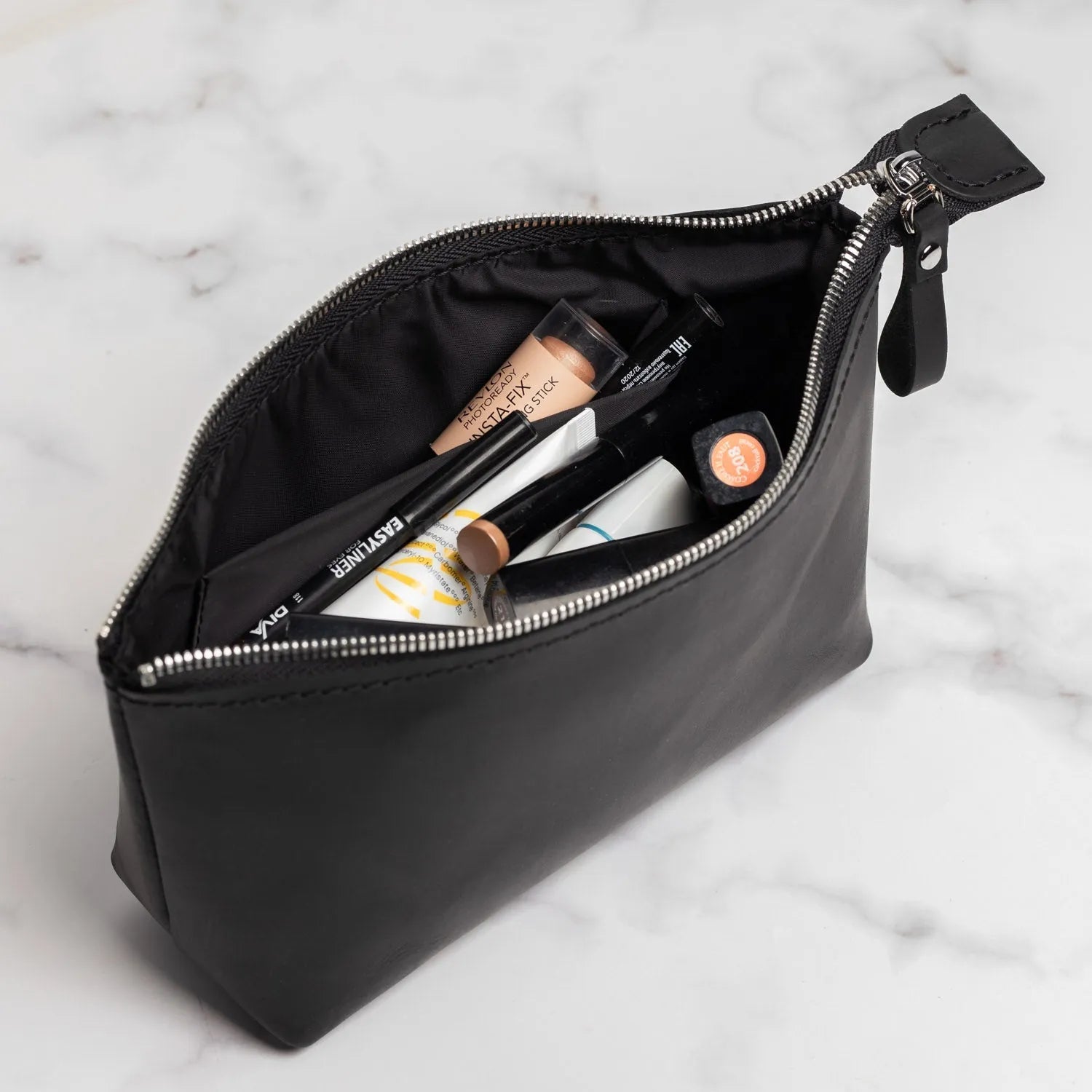 Full grain Leather Makeup Bag - Allure | Matte Black - Skin and Skin