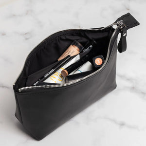 Full grain Leather Makeup Bag - Allure | Matte Black - Skin and Skin