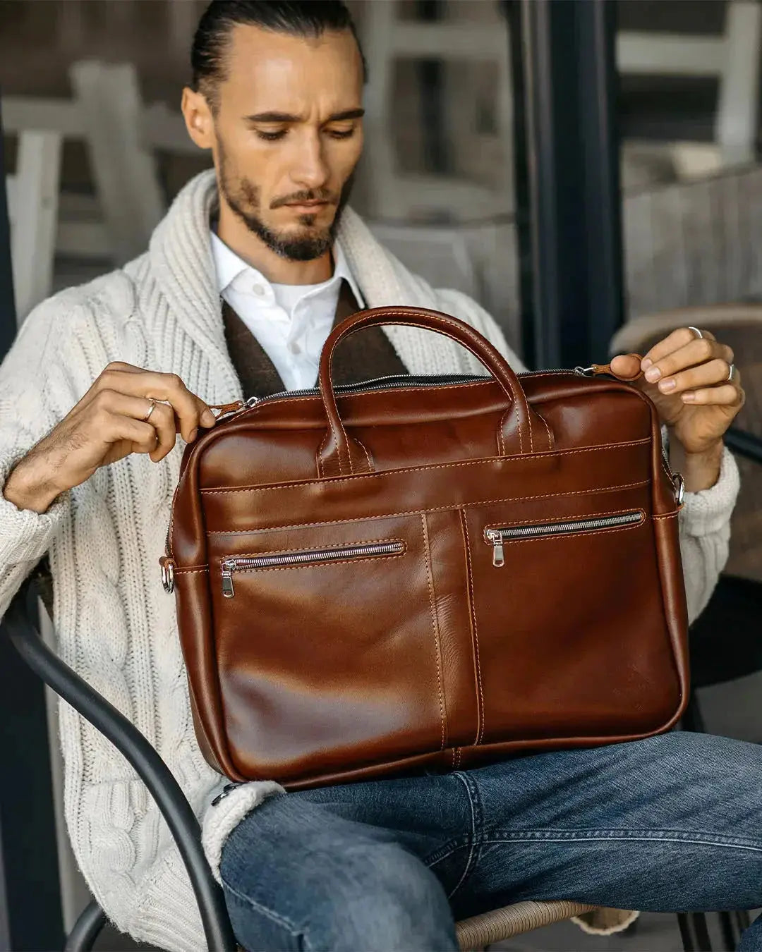 Чоловічий шкіряний портфель на блискавці | Zipper, фото 15 — Skin&Skin
