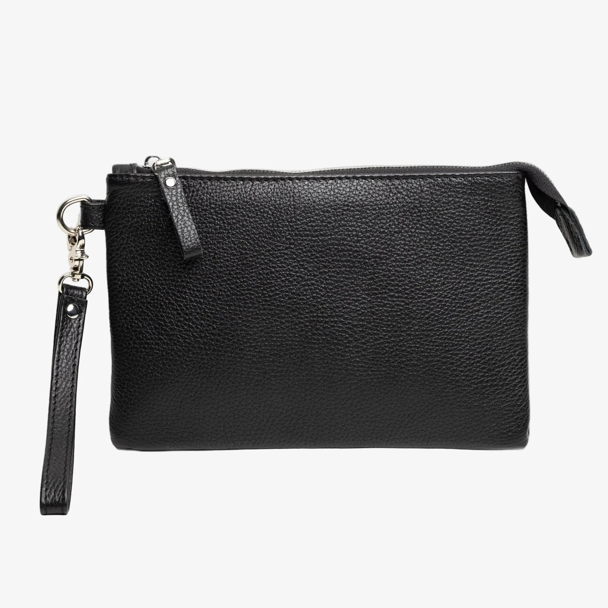 Zippered Full grain Leather Clutch | Graini Black - Skin and Skin