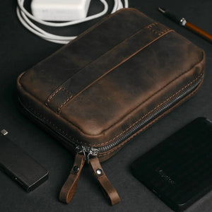 Leather Organizer for Cables & Tech | Chocolate Brown - Skin and Skin