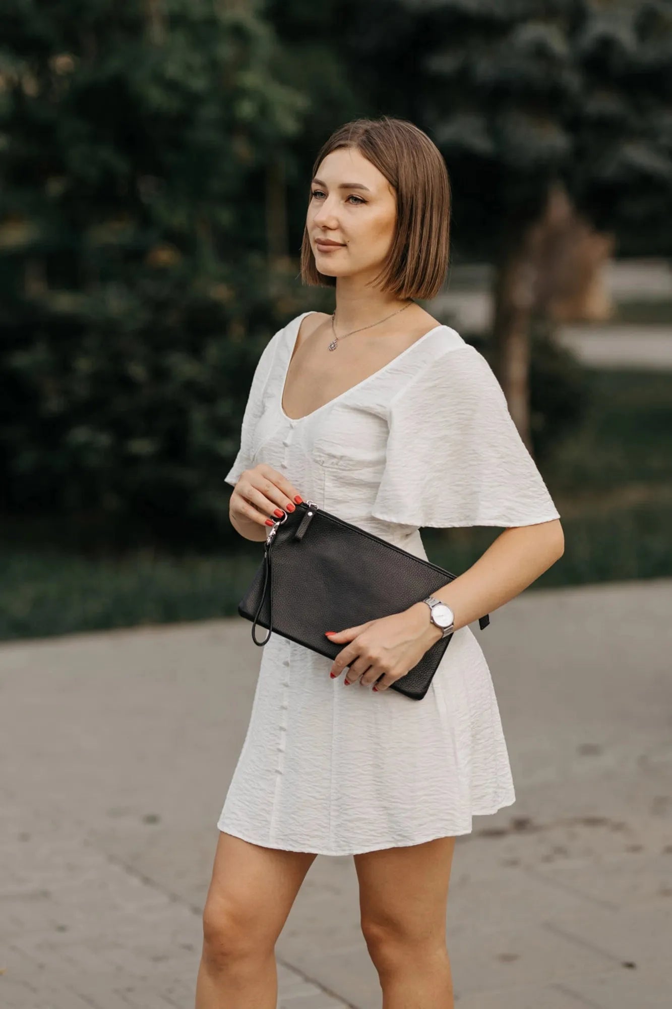 Zippered Full grain Leather Clutch | Graini Black - Skin and Skin