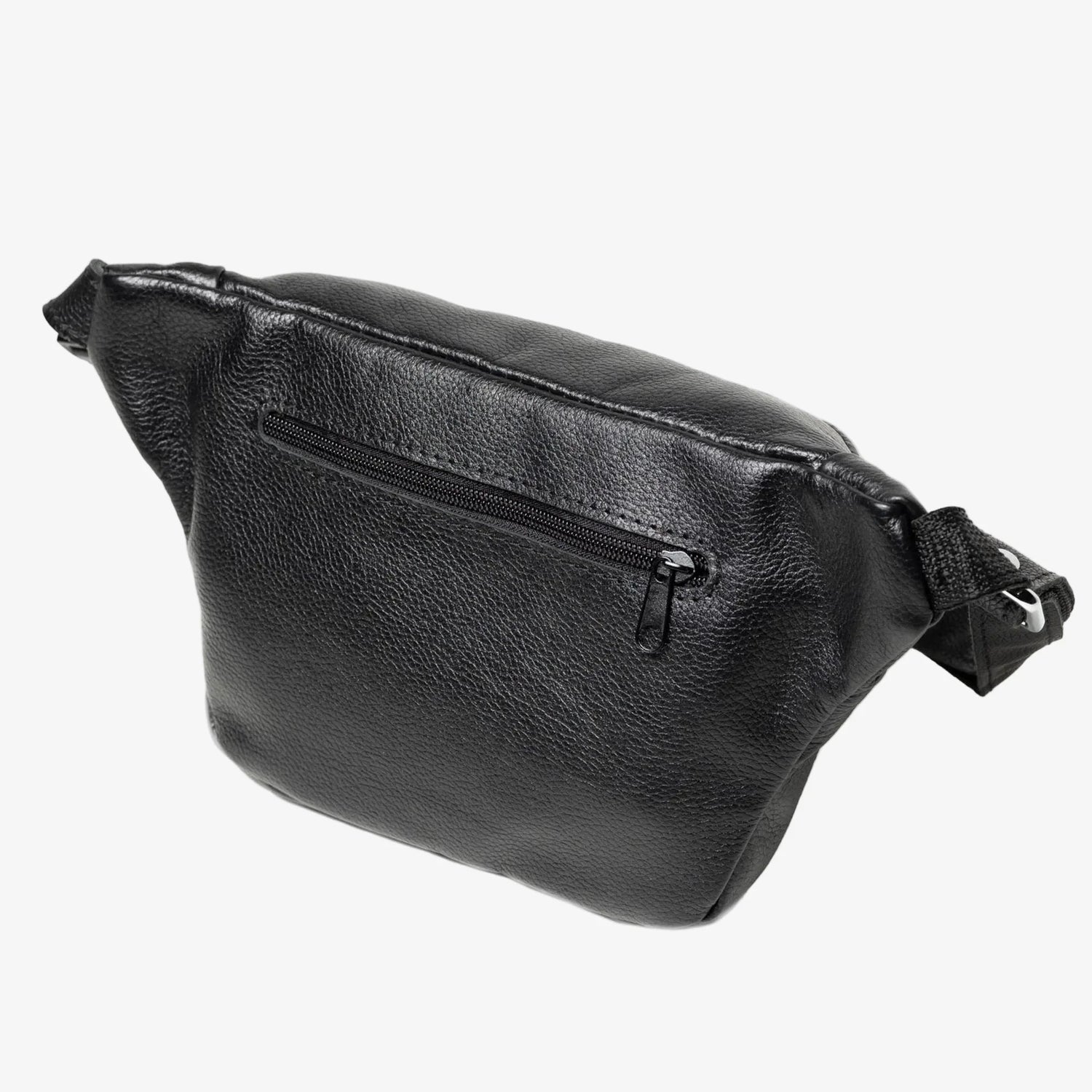 Leather Waist Bag with Zipper | Grainy Black - Skin and Skin