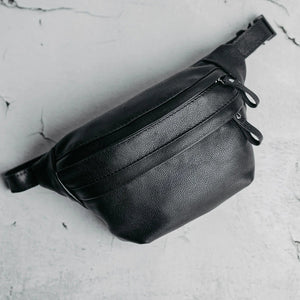 Leather Waist Bag with Zipper | Grainy Black - Skin and Skin