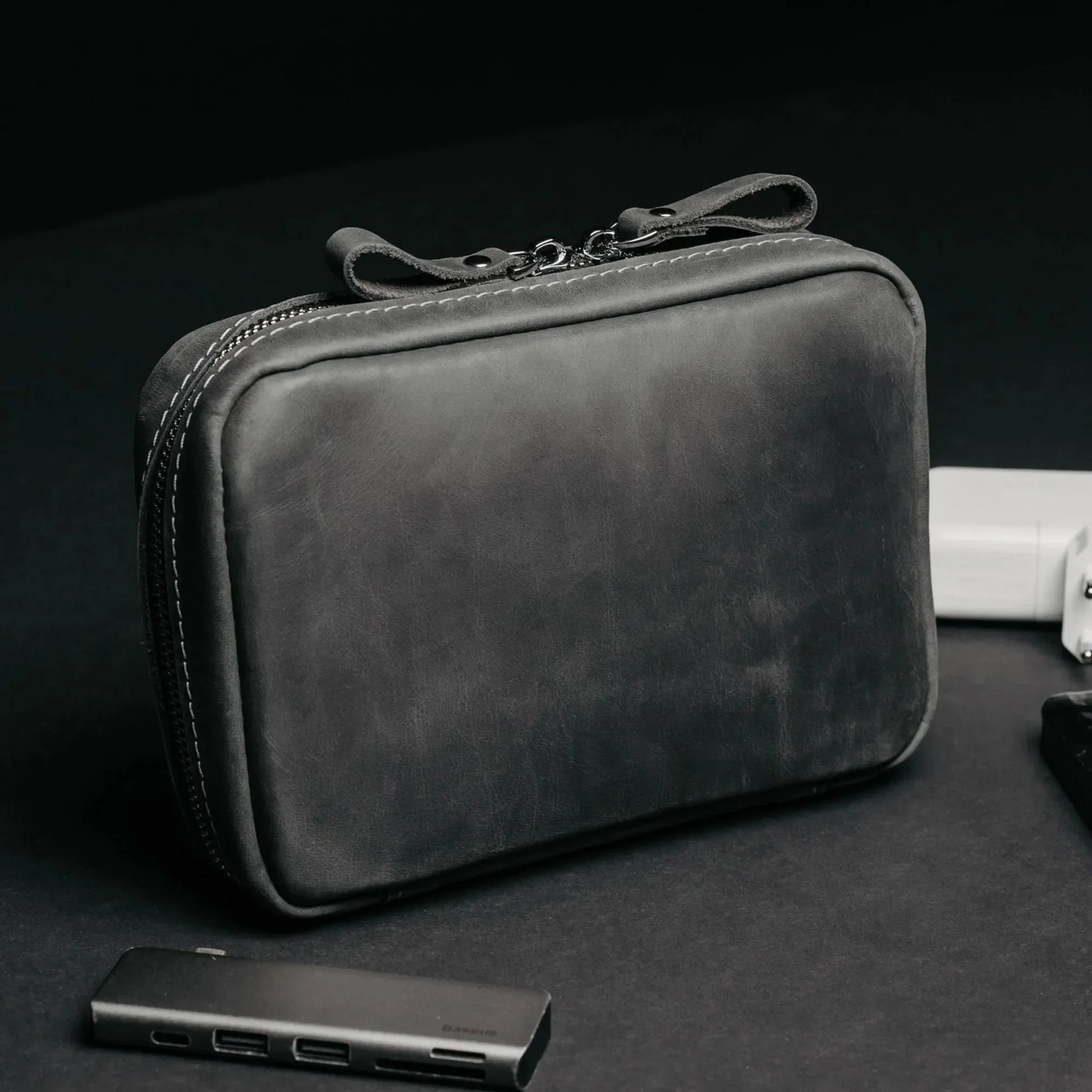 Leather Organizer for Cables & Tech | Smoky Grey - Skin and Skin