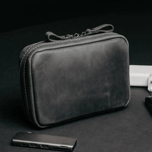 Leather Organizer for Cables & Tech | Smoky Grey - Skin and Skin