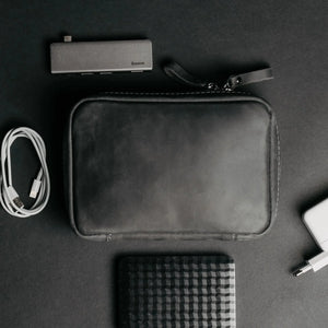 Leather Organizer for Cables & Tech | Smoky Grey - Skin and Skin