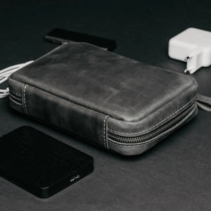 Leather Organizer for Cables & Tech | Smoky Grey - Skin and Skin