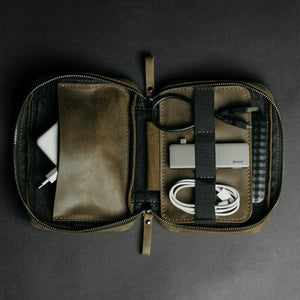 Organizer for Cables & Tech with Zip Closure | Olive Green - Skin and Skin