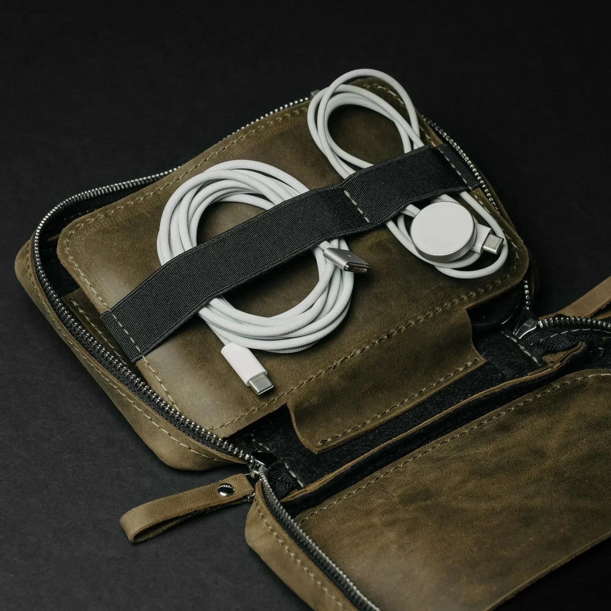 Organizer for Cables & Tech with Zip Closure | Olive Green - Skin and Skin