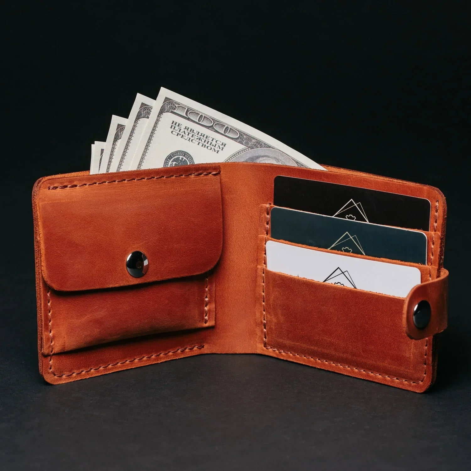 Шкіряний гаманець-біфолд з монетницею