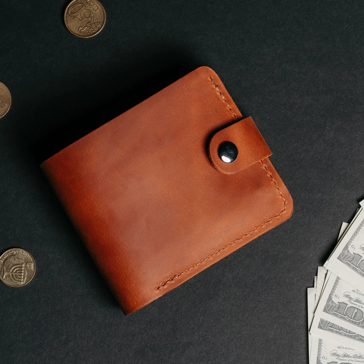 Шкіряний гаманець-біфолд з монетницею