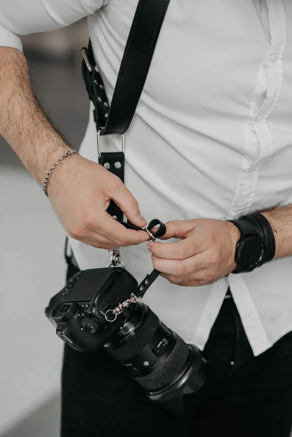 Leather Double Camera Harness - Matted | Black - Skin and Skin