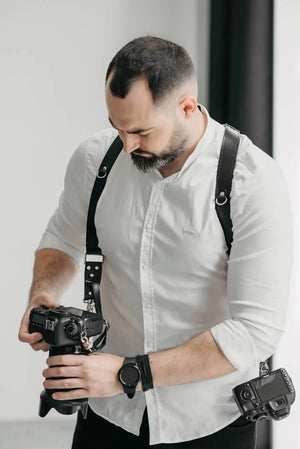 Leather Double Camera Harness - Matted | Black - Skin and Skin