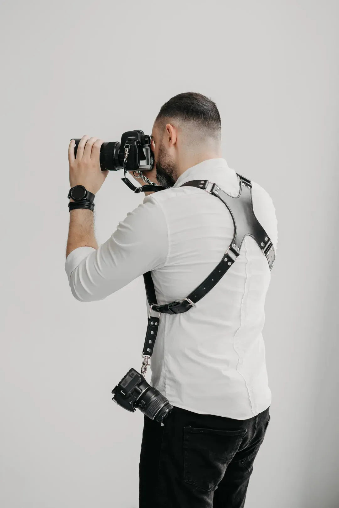 Leather Double Camera Harness - Matted | Black - Skin and Skin