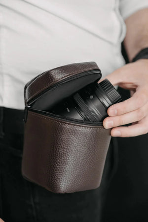 Full-Grain Leather Camera Lens Case | Chocolate Brown - Skin and Skin