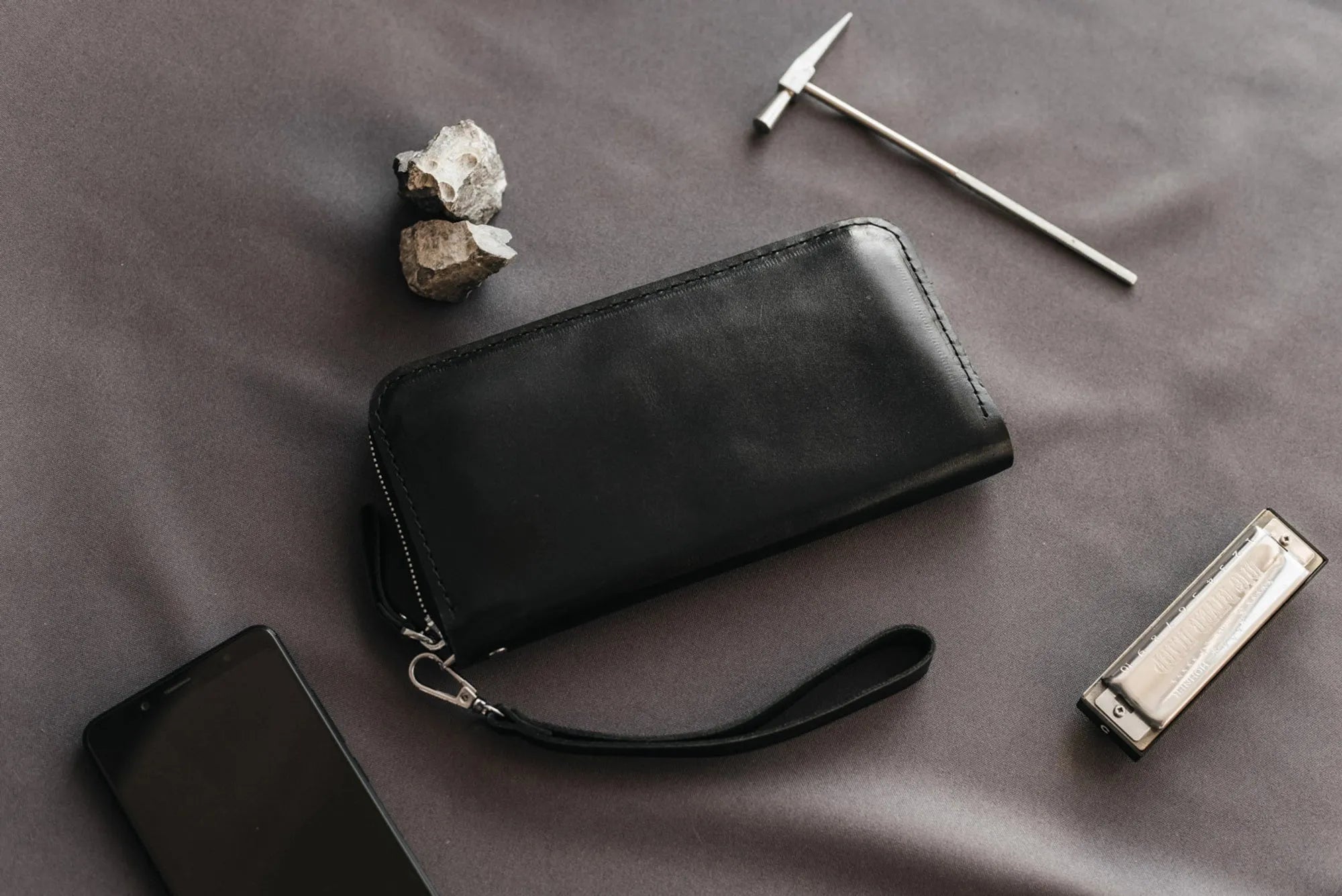 Zip Leather Clutch Wallet | Smooth Black - Skin and Skin