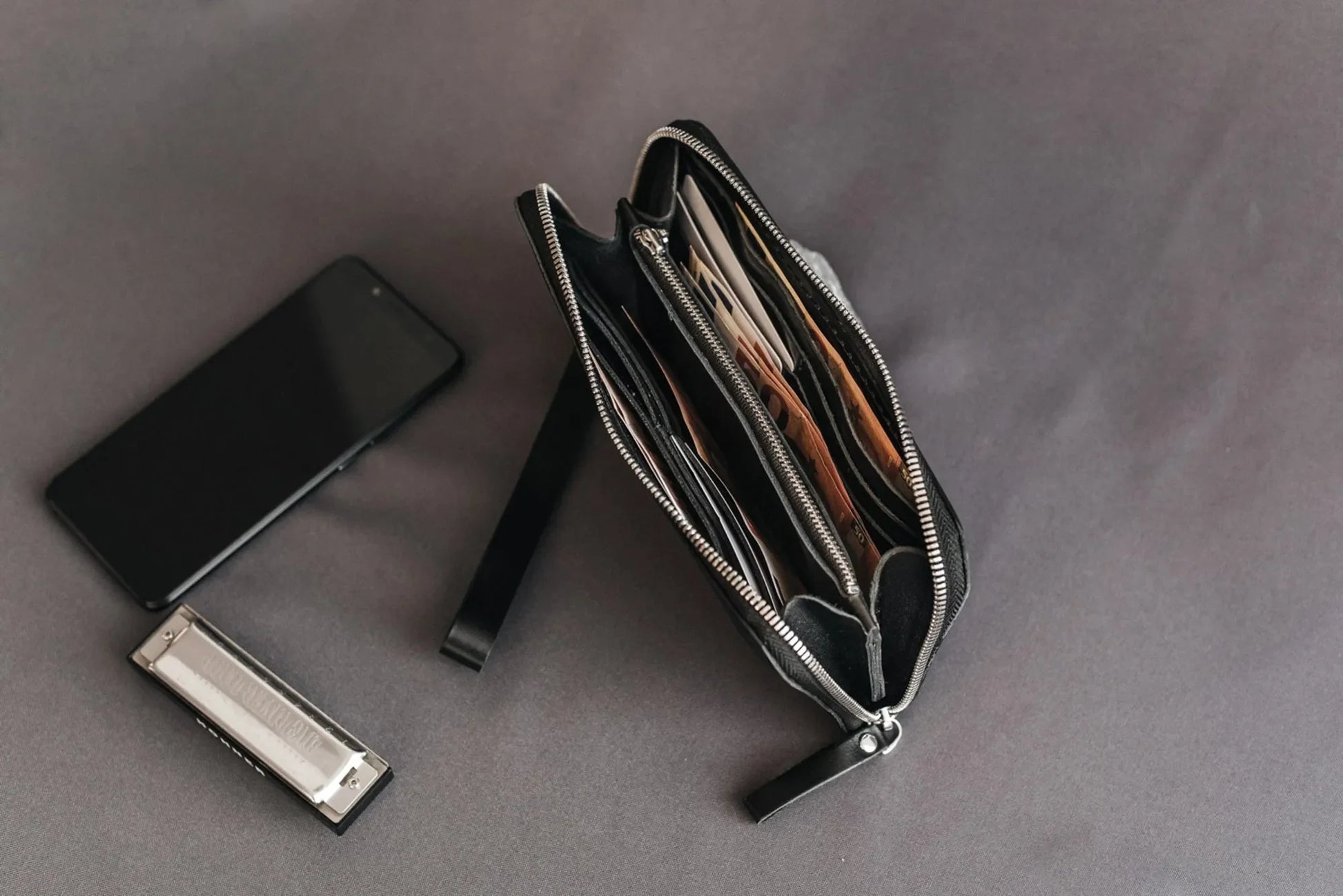 Zip Leather Clutch Wallet | Smooth Black - Skin and Skin