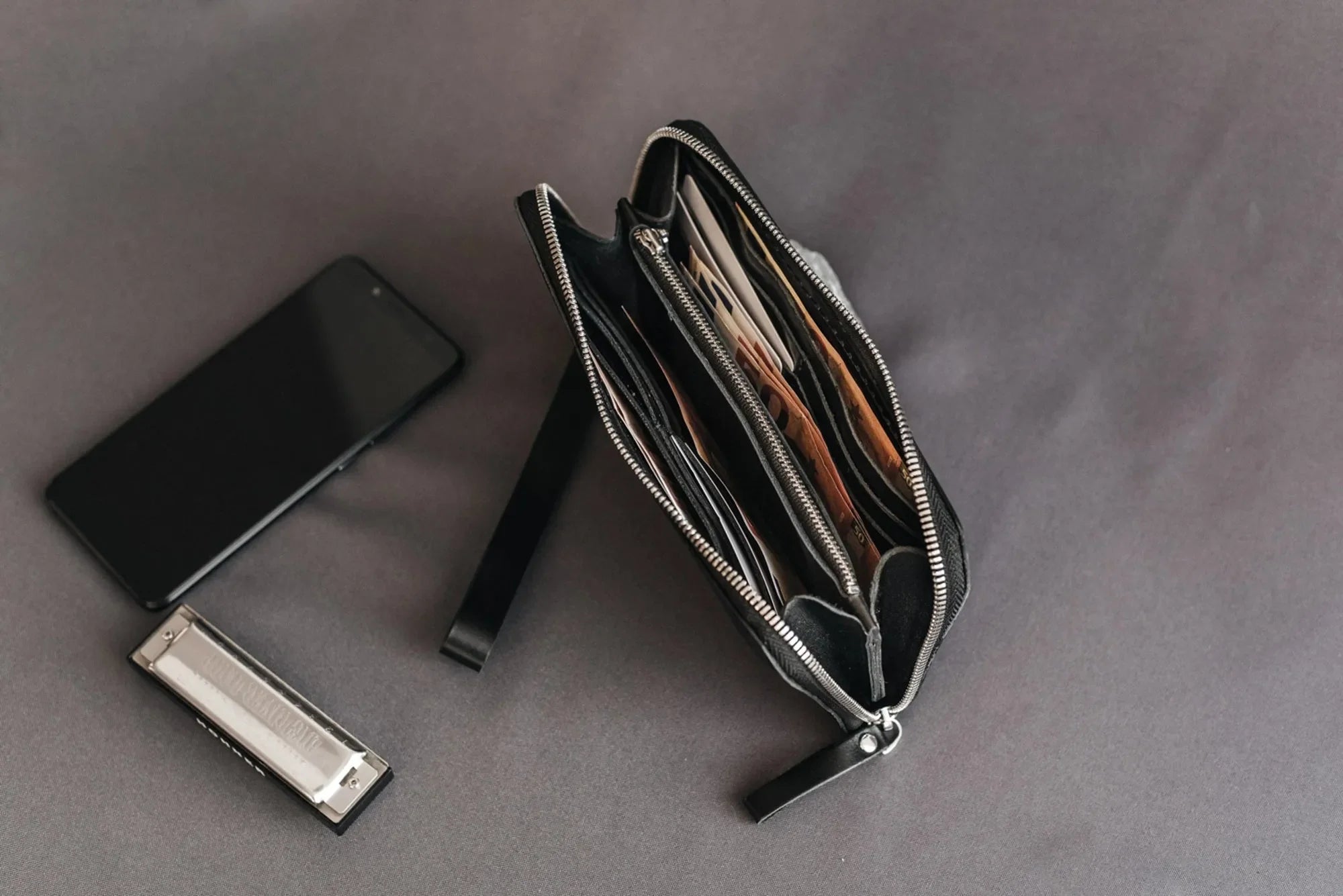 Zip Leather Clutch Wallet | Smooth Black - Skin and Skin