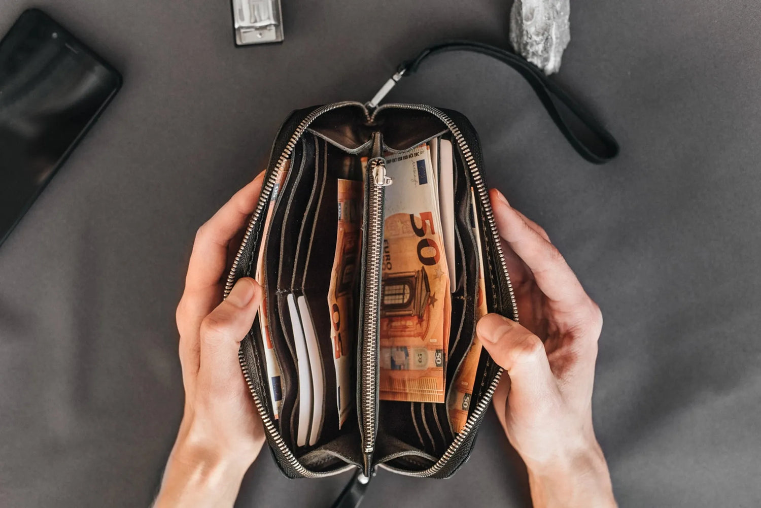 Zip Leather Clutch Wallet | Smooth Black - Skin and Skin