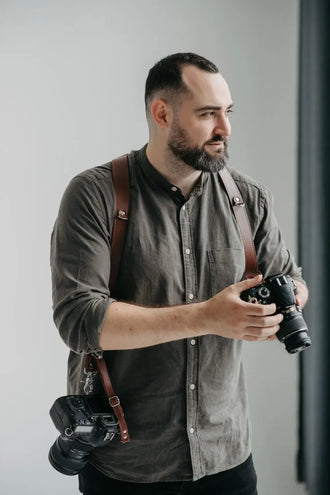 Розвантажувальний шкіряний ремінь для фотографа на 2 камери, фото 30 — Skin&Skin
