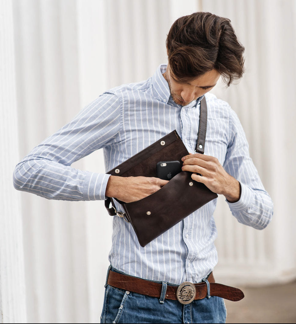 Поясна чоловіча сумка Crossbody M із натуральної шкіри, фото 16 — Skin&Skin