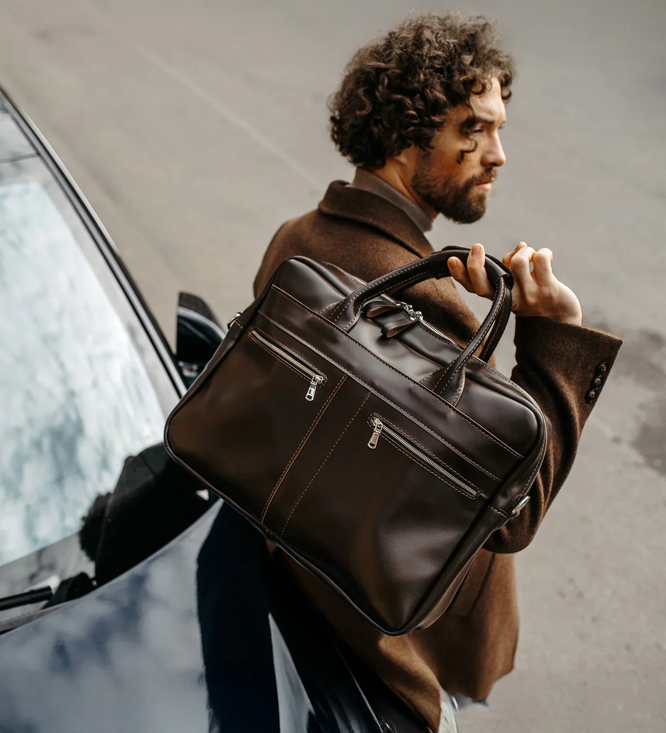 Чоловічий шкіряний портфель | Zipper