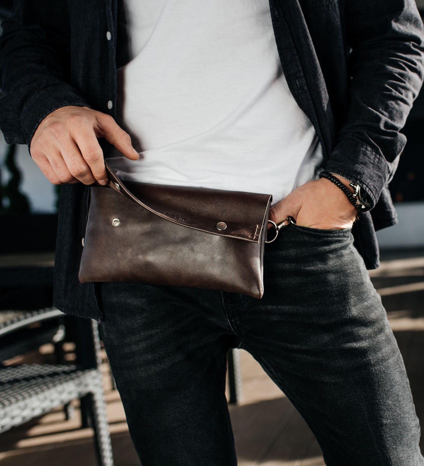 Поясна чоловіча сумка Crossbody M із натуральної шкіри, фото 18 — Skin&Skin