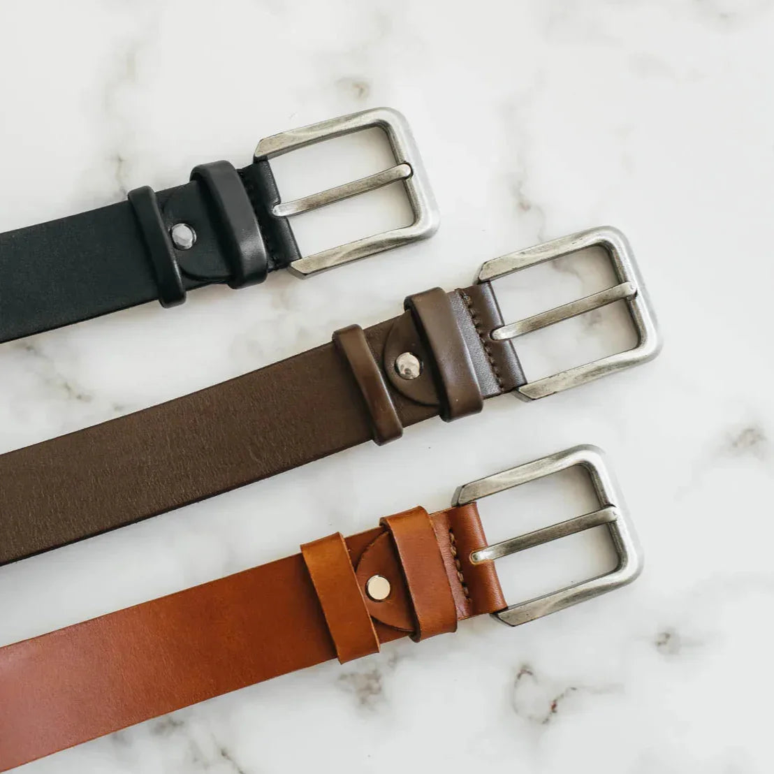 Преміальний чоловічий ремінь з пряжкою "античне срібло”