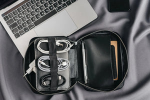 Zippered Leather Organizer for Cables and Tech | Black - Skin and Skin