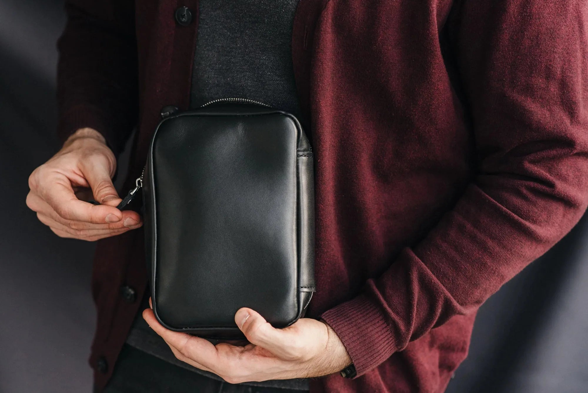 Zippered Leather Organizer for Cables and Tech | Black - Skin and Skin