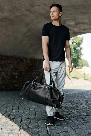 Travel Bag / Duffel Bag - Smooth leather Leather Duffel Bag - Stout | Black - Skin and Skin