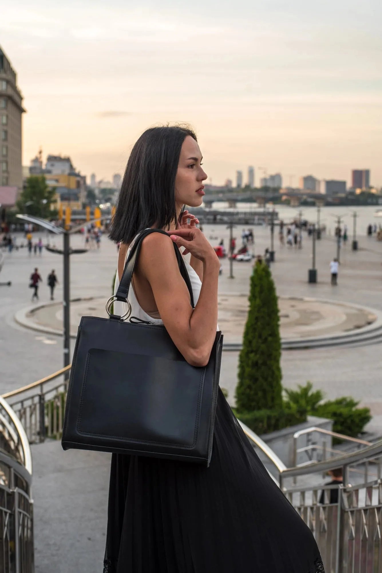 Leather Hadle Tote Bag - Confident | Smooth Black - Skin and Skin