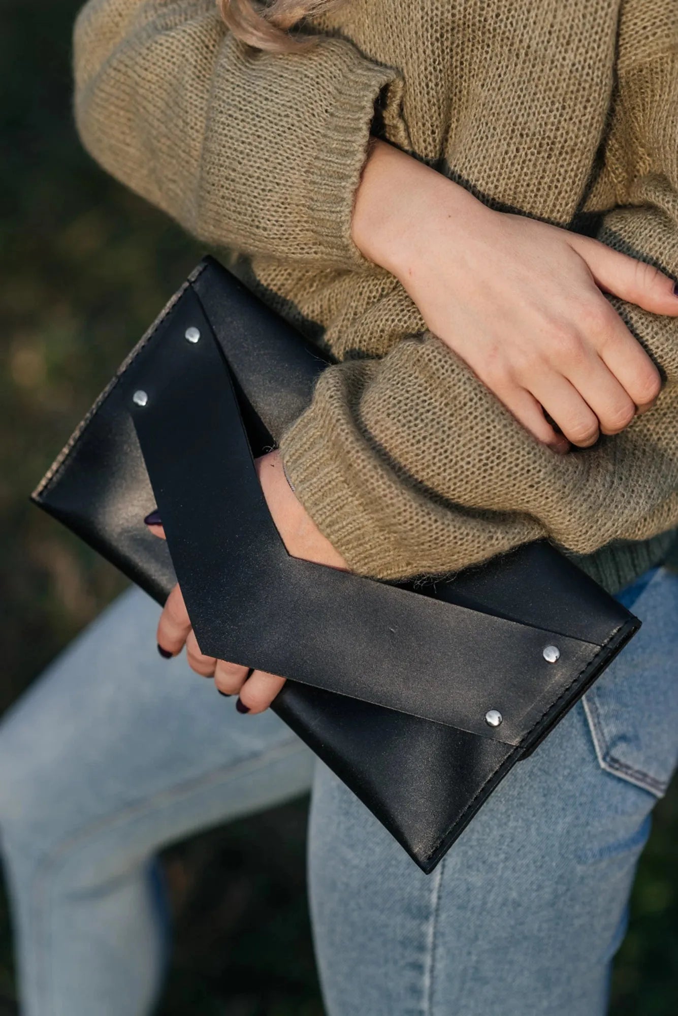 Double Face Leather Clutch | Smooth Black - Skin and Skin