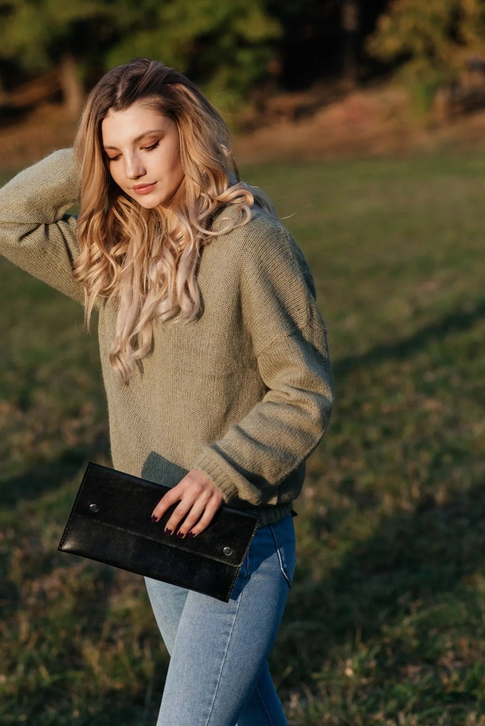 Double Face Leather Clutch | Smooth Black - Skin and Skin