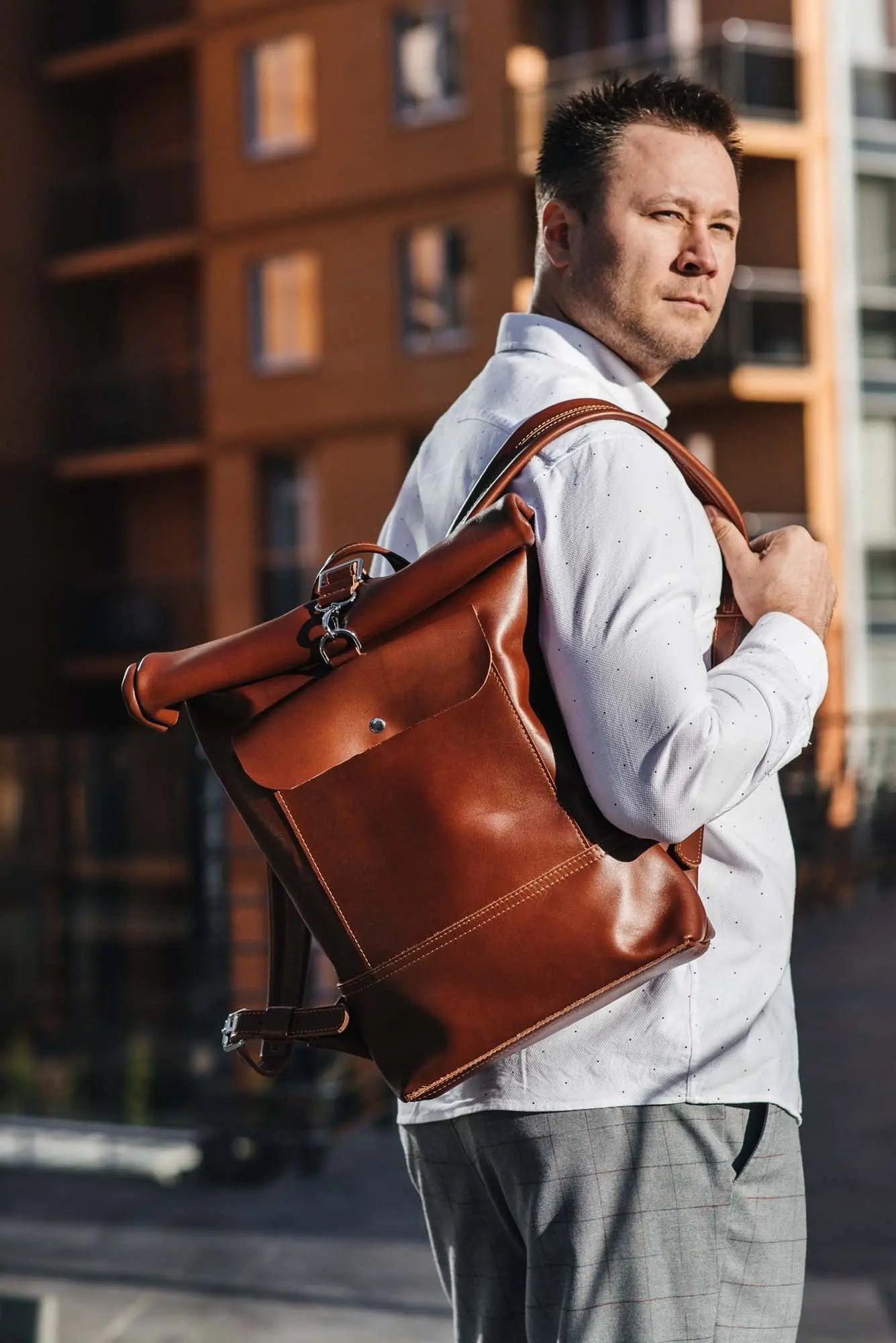 Мінімалістичний шкіряний рюкзак RollTop, фото 45 — Skin&Skin