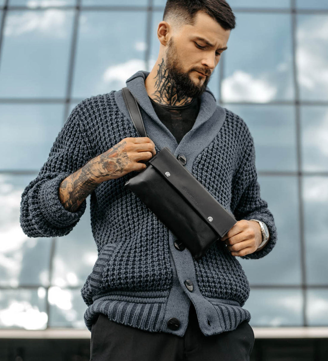 Поясна чоловіча сумка Crossbody M із натуральної шкіри — Skin&Skin