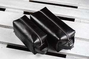 Leather Dopp kit | Smooth Black - Skin and Skin