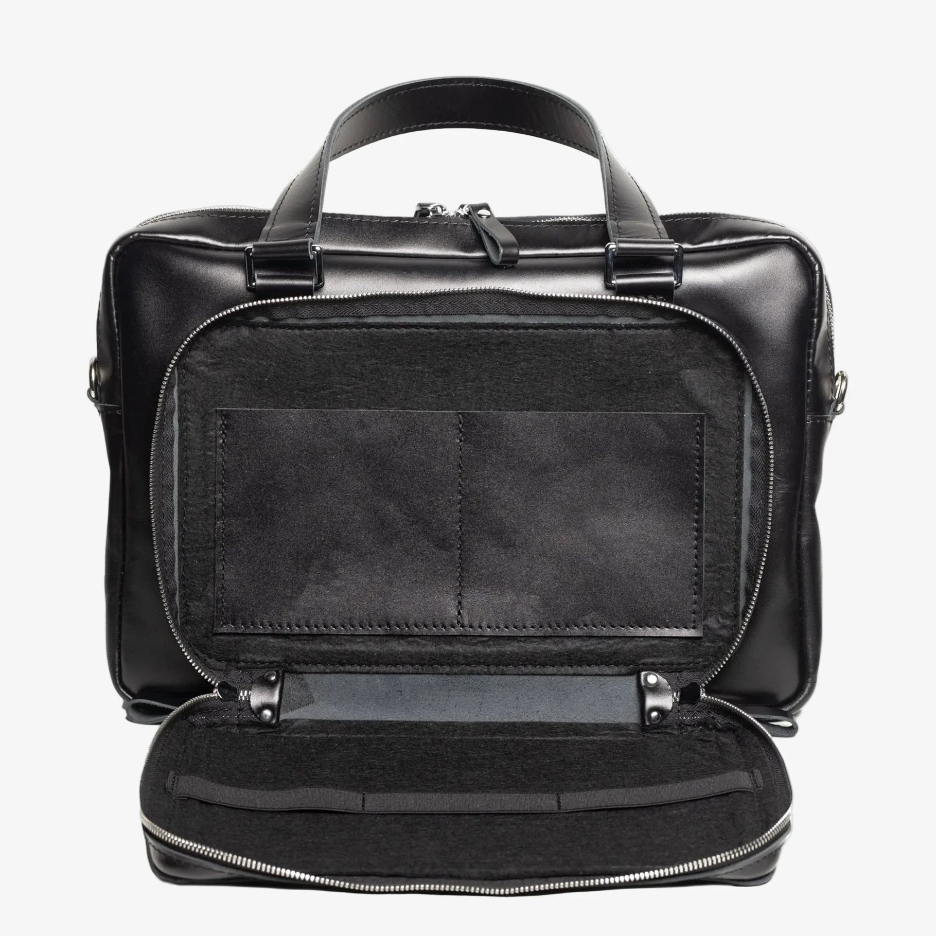 Leather Laptop Briefcase with Organizer | Smooth Black - Skin and Skin