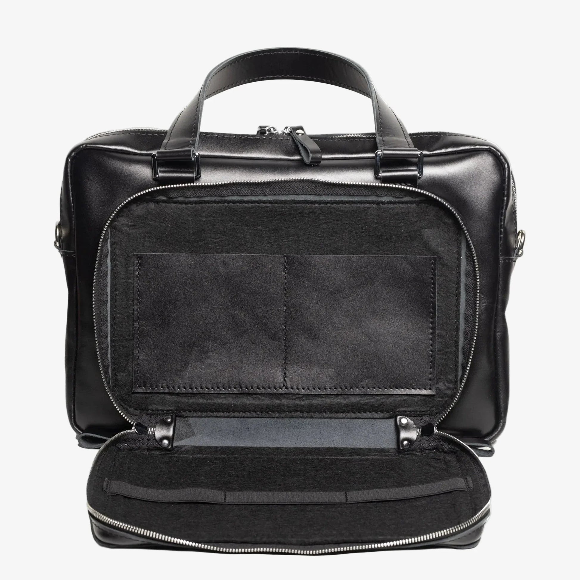 Leather Laptop Briefcase with Organizer | Smooth Black - Skin and Skin