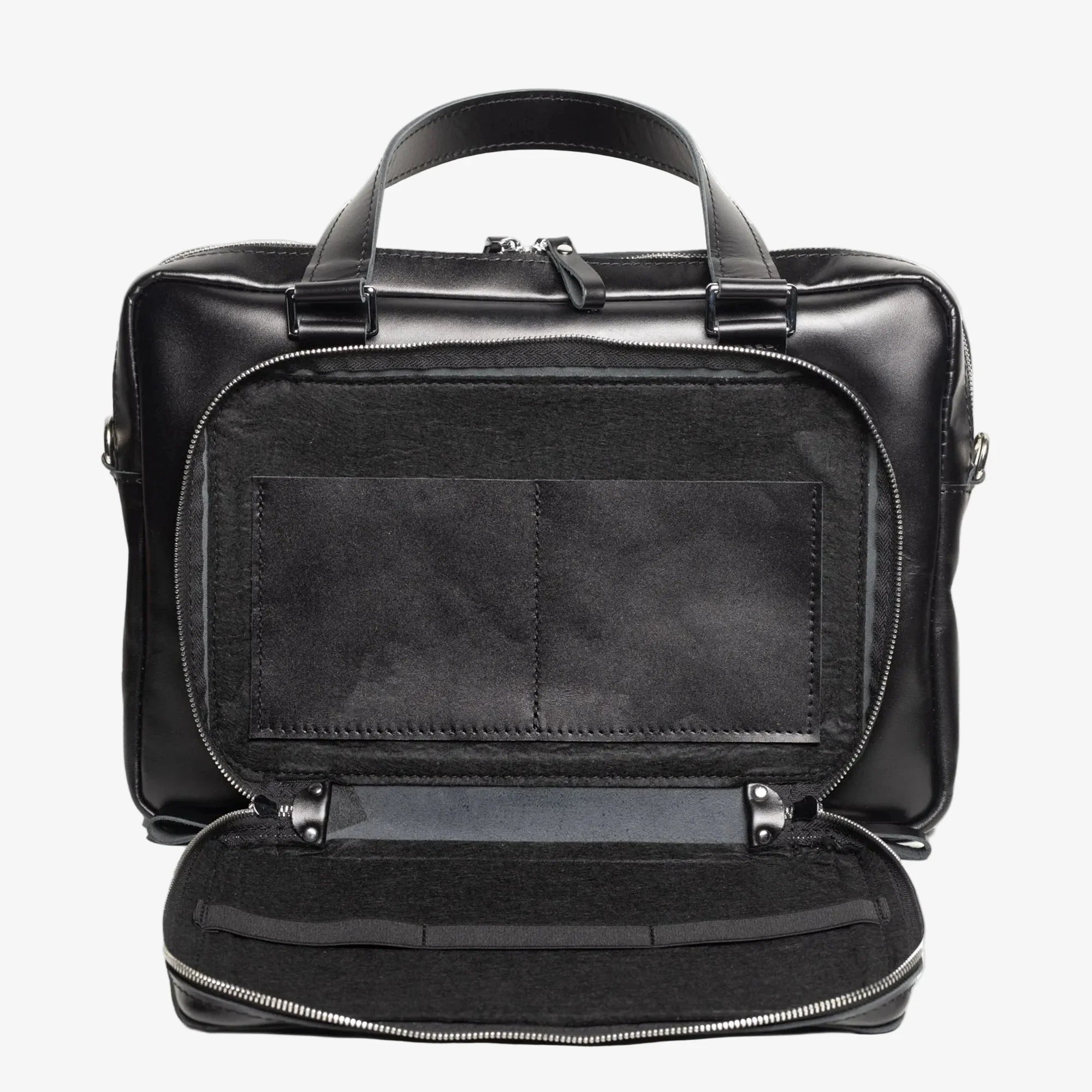 Leather Laptop Briefcase with Organizer | Smooth Black - Skin and Skin
