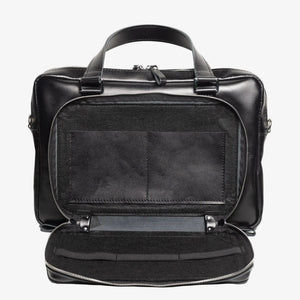Leather Laptop Briefcase with Organizer | Smooth Black - Skin and Skin