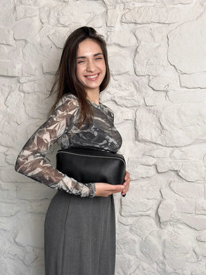 Fullgrain Leather Cosmetic Bag - BeautyBox | Matte Black - Skin and Skin