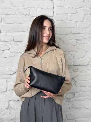 Full grain Leather Makeup Bag - Allure | Graini Black - Skin and Skin