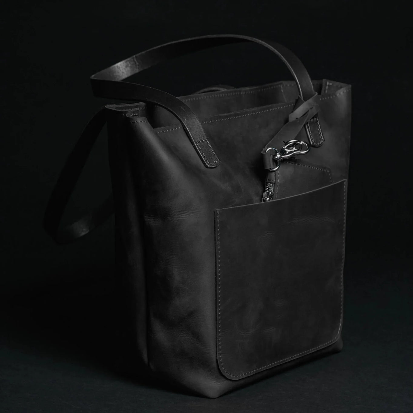 Distressed Leather Tote with pouch | Black - Skin and Skin