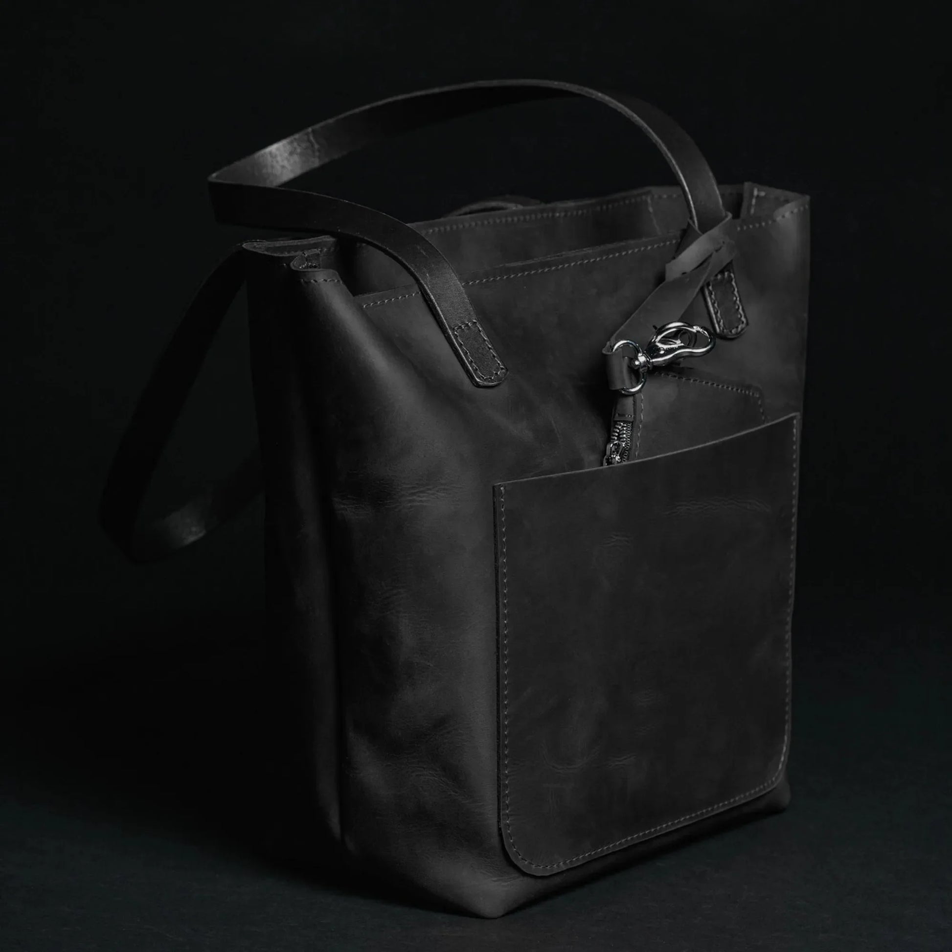Distressed Leather Tote with pouch | Black - Skin and Skin