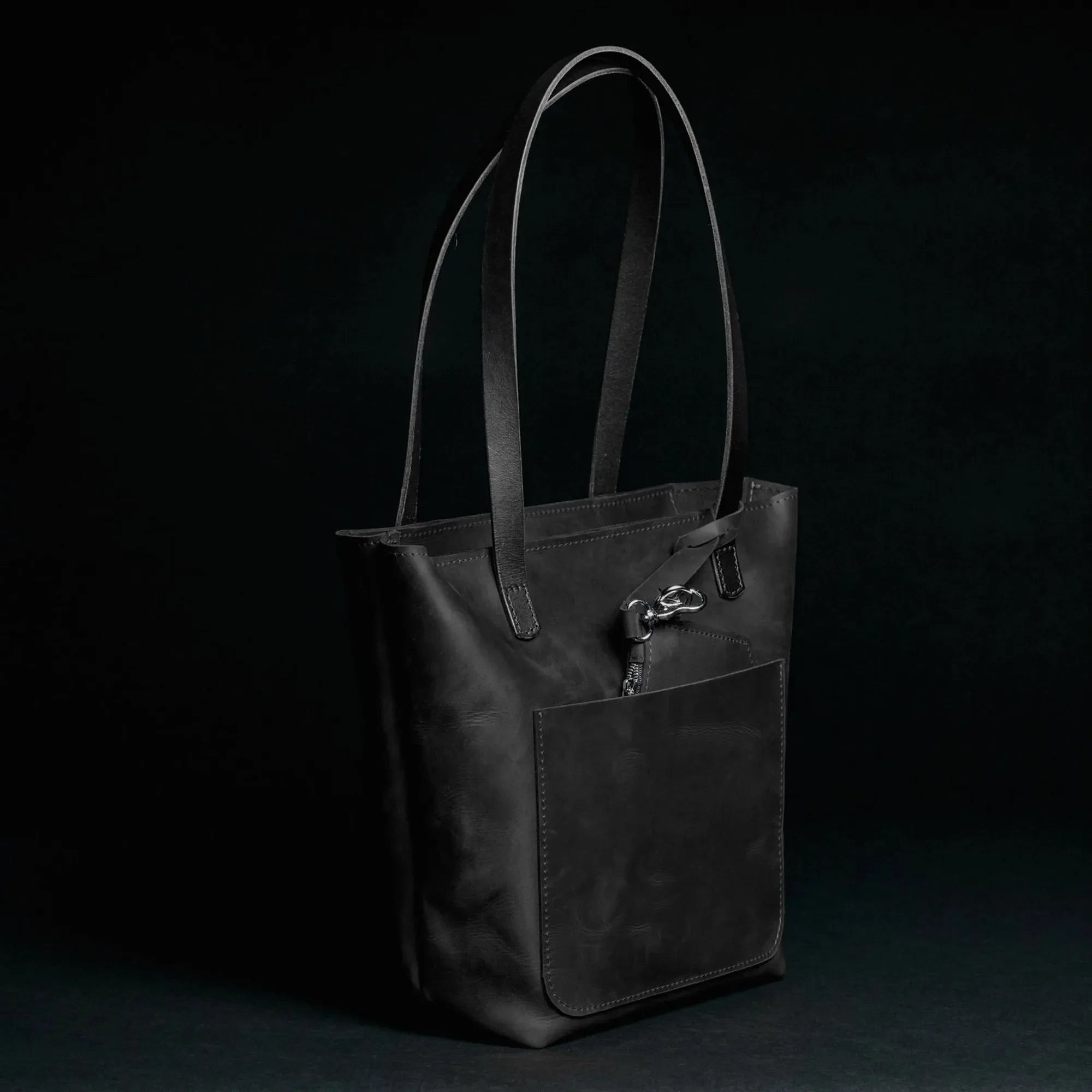 Distressed Leather Tote with pouch | Black - Skin and Skin