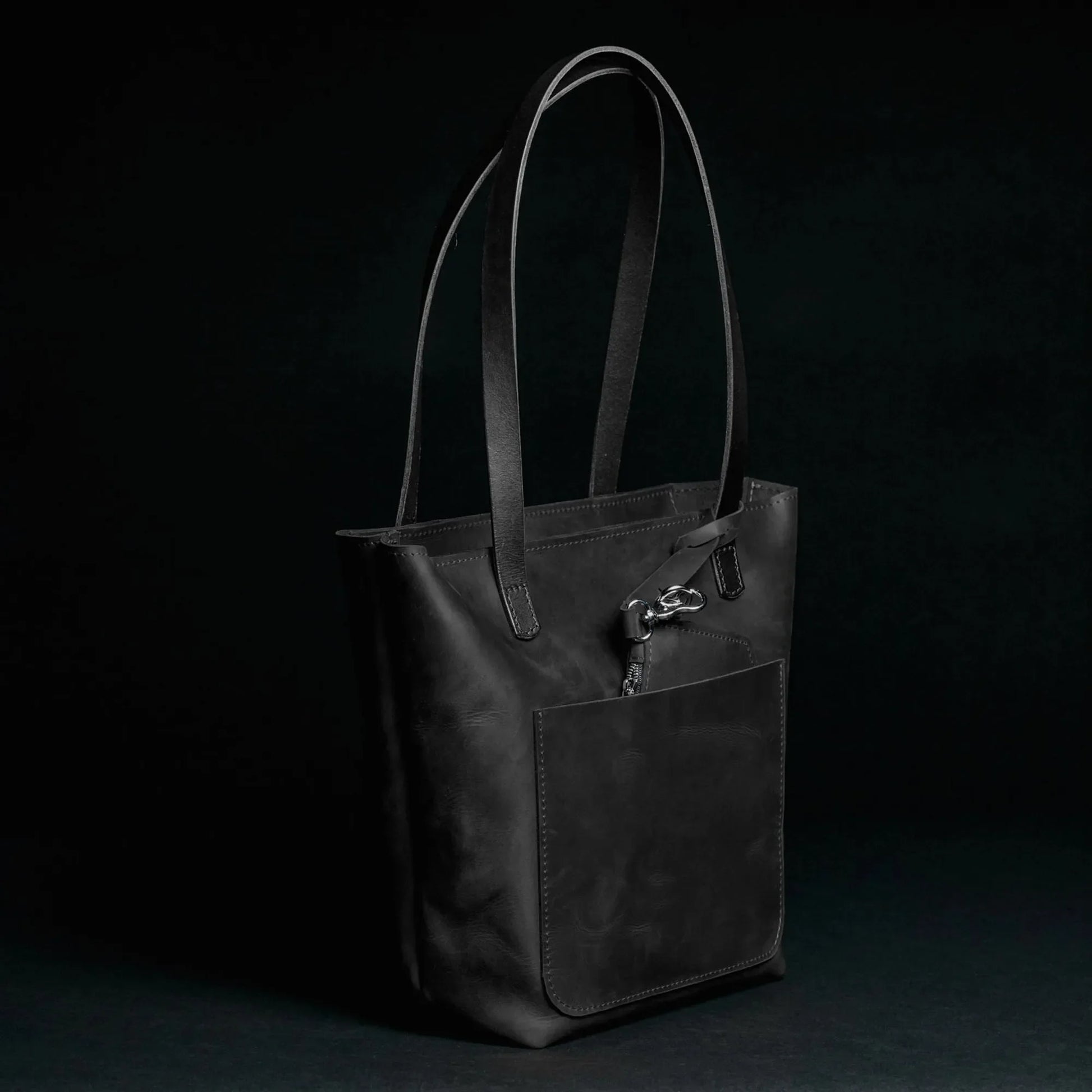 Distressed Leather Tote with pouch | Black - Skin and Skin