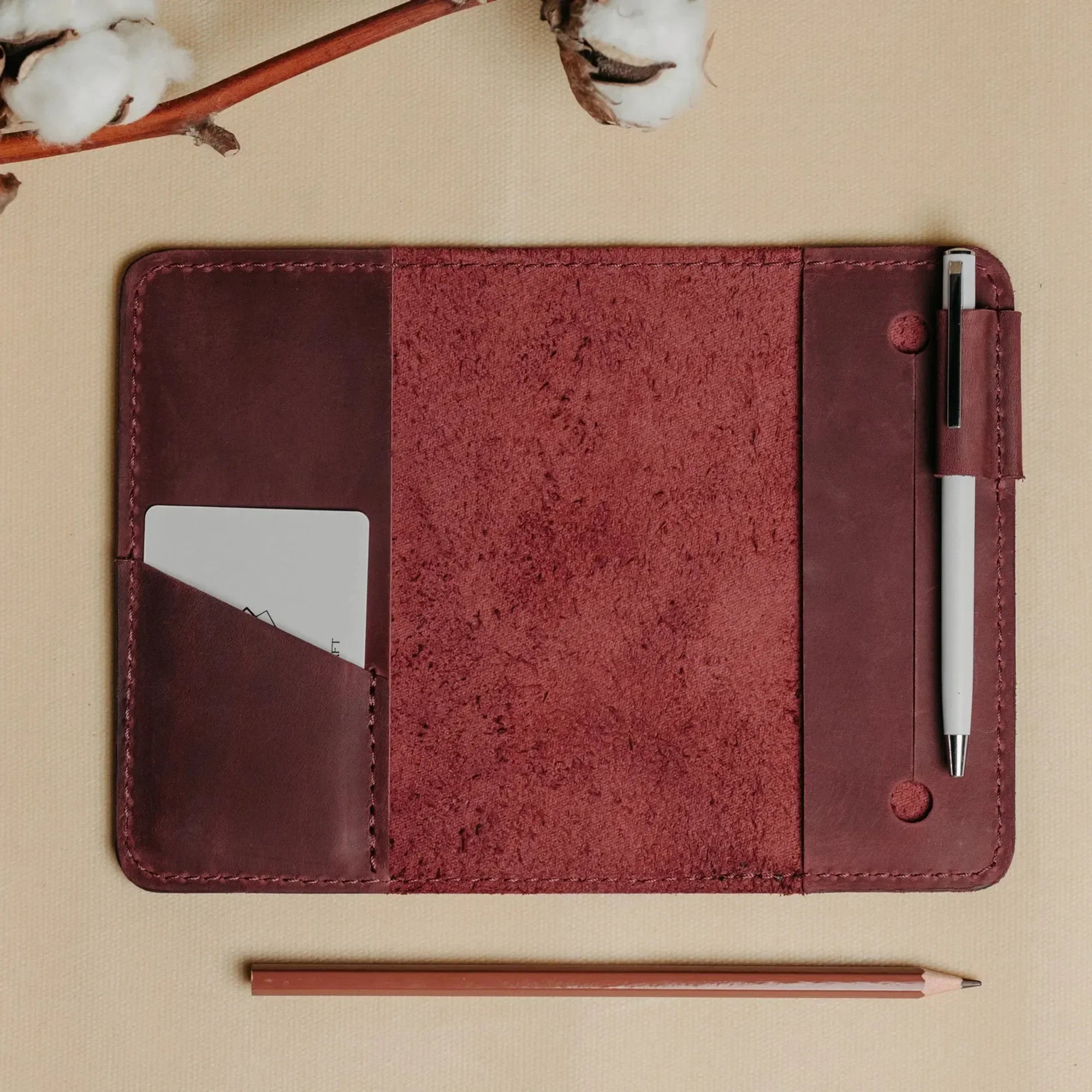 Distressed Leather Notebook cover A6, A5, B5, B6, A4 | Burgundy - Skin and Skin